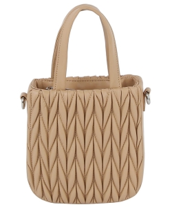 Puffy Chevron Quilted Tote Satchel LHU496 STONE